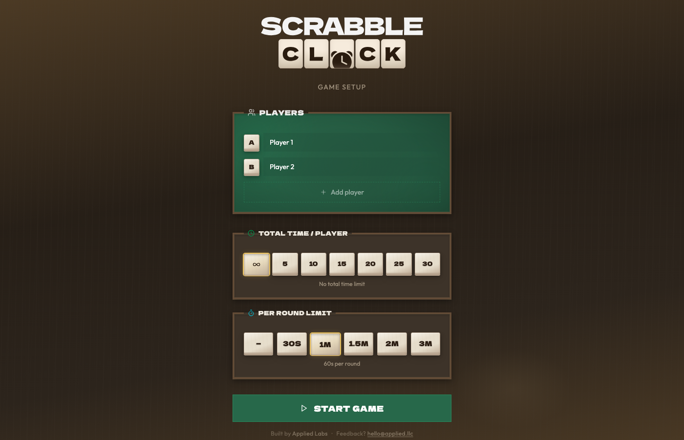 Scrabble Clock game setup