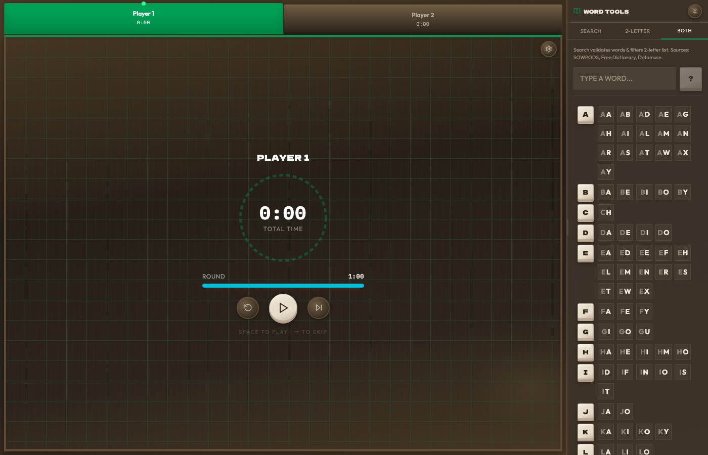 Scrabble Clock game timer with word tools